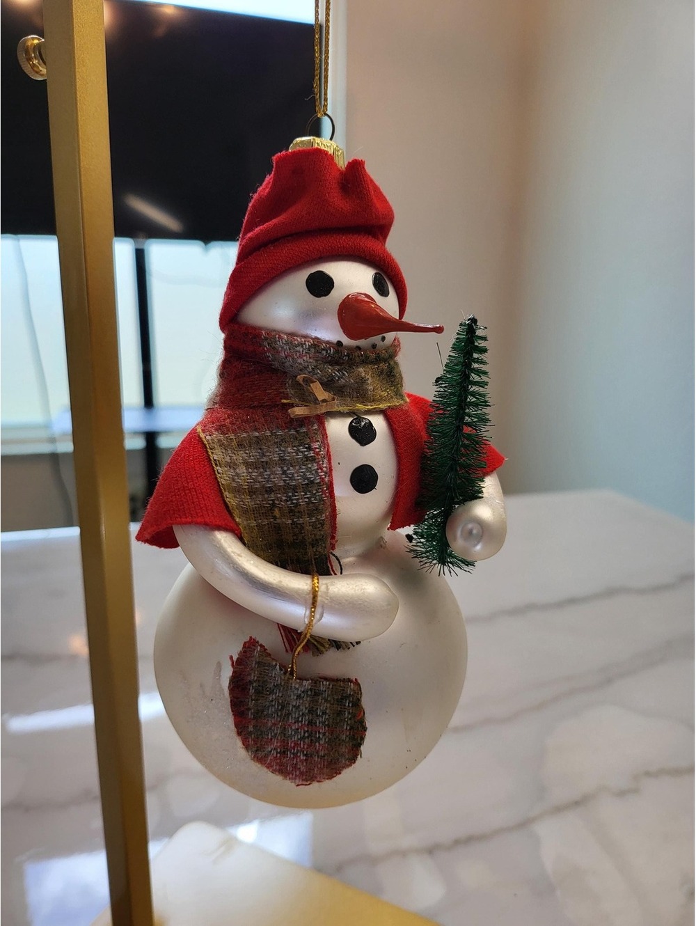 Vintage Santa's Glass Snowman Ornament (7" Height) – 1990s Christmas Decoration